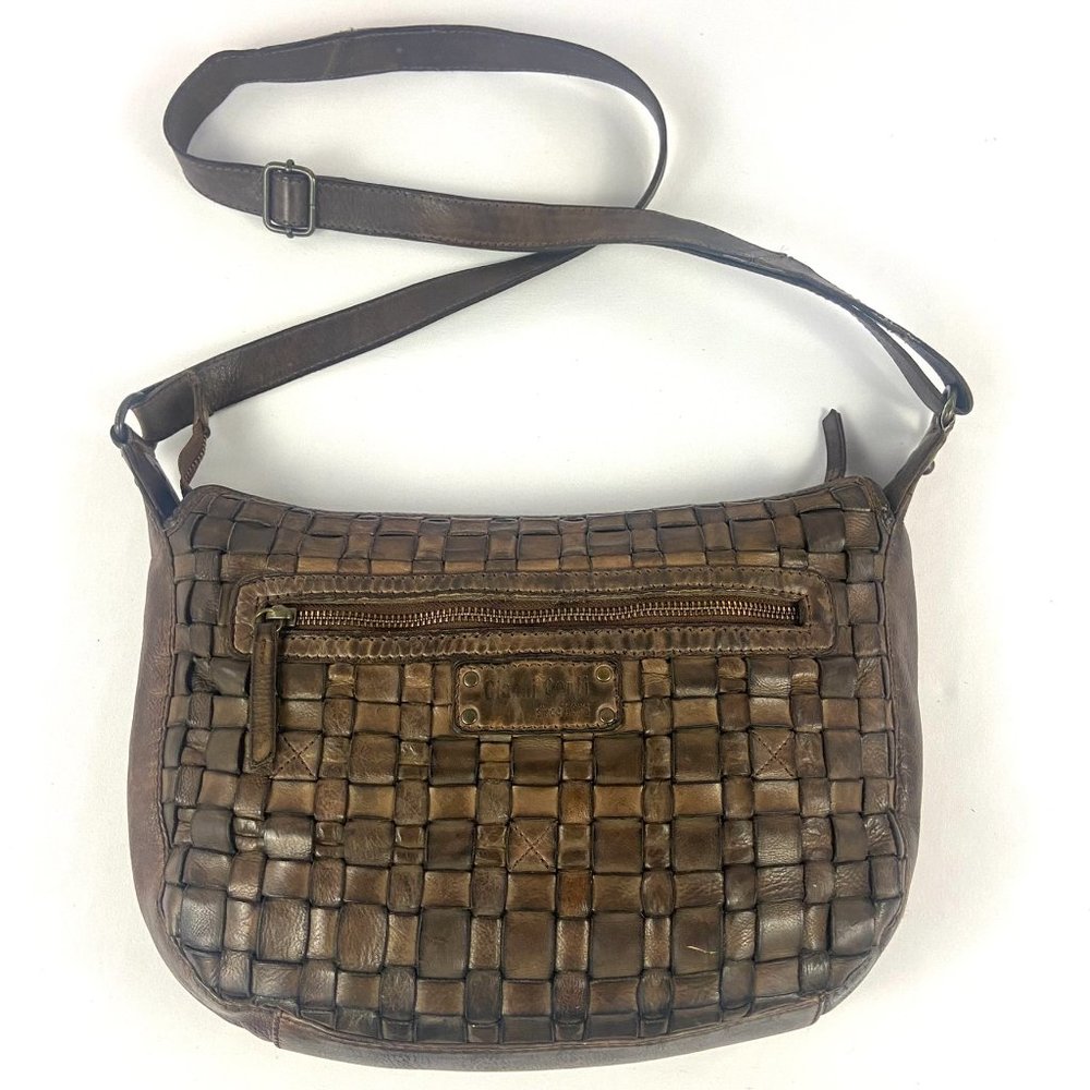 💎SOLD💎GIANNI CONTI Soft Brown Leather Woven Adjustable Crossbody Shoulder Bag